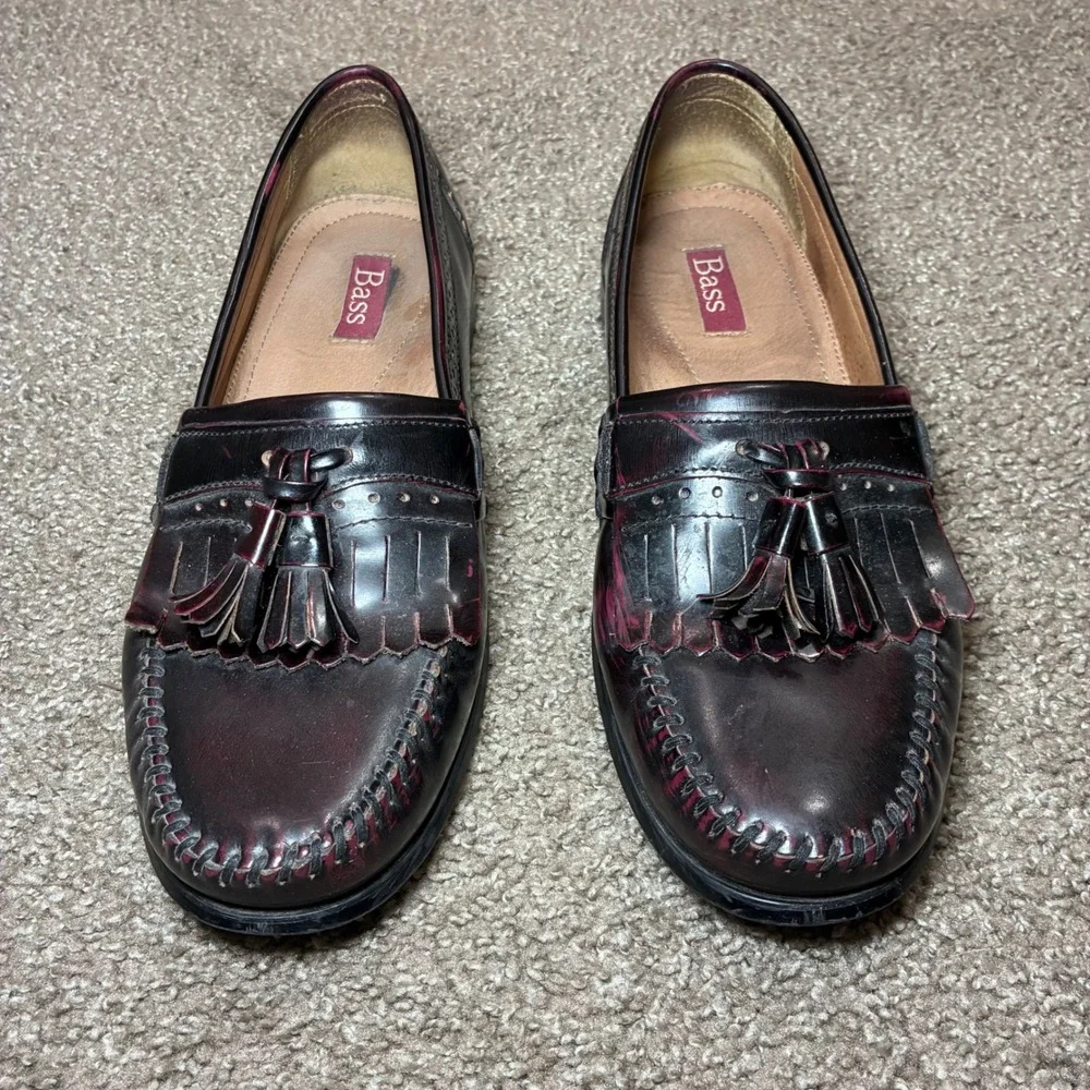 GH Bass Grammer Tassel Loafers Men 11EE Burgundy Wide Leather Kiltie Dress Shoes